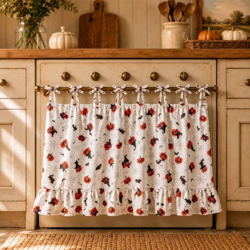 Oven Skirt for Kitchen Decor Curtain - Washable Decorative Farmhouse Style Moon White