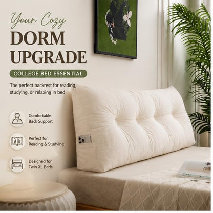 Dorm Headboard Pillow Twin XL Bed Wedge Cushion White 23.62x15.75in - Bluezura