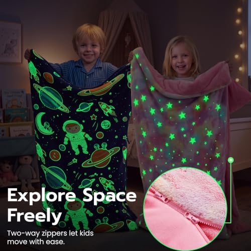 Kids Glow in The Dark Toddler Sleeping Bag with Pillow - Pink Stars, 66x33 Inches