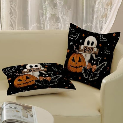 Halloween Pumpkin & Ghost Throw Pillow Covers 18x18 Inch 2 Pack - Autumn Home Decor