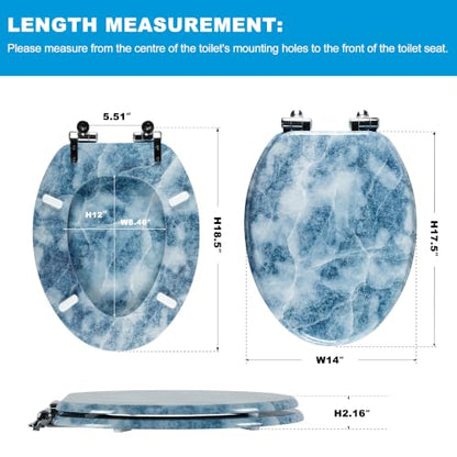 Elongated Wooden Toilet Seat with Soft Close - Blue Marble, 18.5"