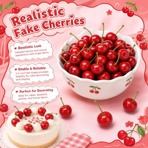 60 Red Artificial Cherry Foam Fruit Decor for Cakes & Crafts