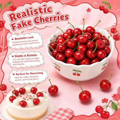 60 Red Artificial Cherry Foam Fruit Decor for Cakes & Crafts