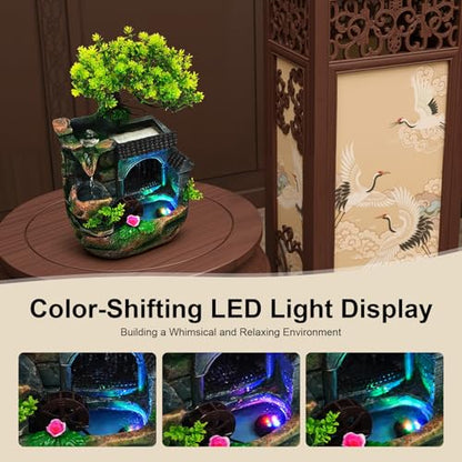 Indoor Fountain Rockery Tabletop with LED Light - Resin Garden Decor - Style 1