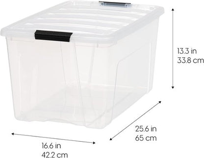 IRIS USA 72 QT Plastic Storage Box - BPA-Free, Durable See-Through Containers with Lids & Latches | 8 Pack, Clear