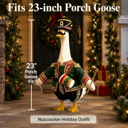 Nutcracker Soldier Porch Goose Outfit - 23 Inch Holiday Decor with Green Drum Variation