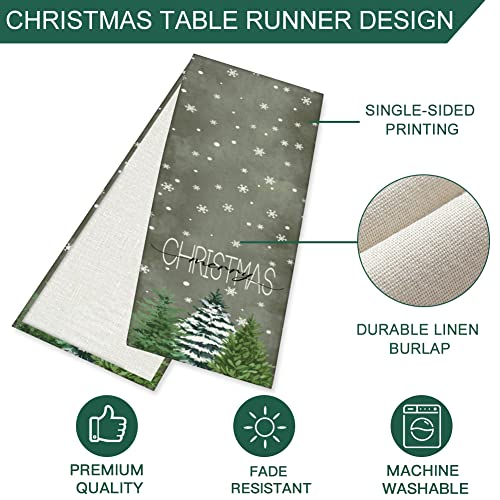 Snowflake Christmas Tree Table Runner 13x72 Inch Winter Holiday Decor - Farmhouse Style