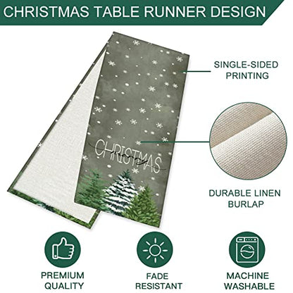 Snowflake Christmas Tree Table Runner 13x72 Inch Winter Holiday Decor - Farmhouse Style