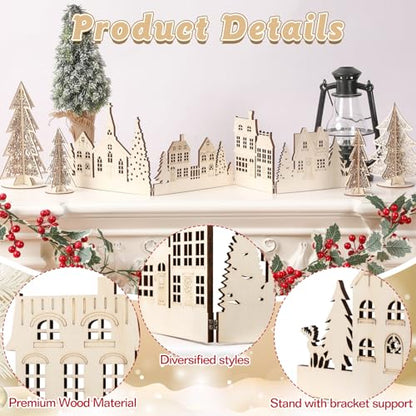 Retro Christmas Wooden Decor Set - 32 Inch Church Tree and House Signs