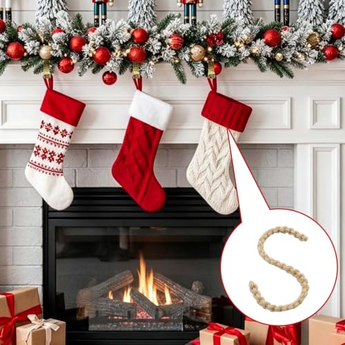 Set of 6 Rustic Jute Rope Christmas Stocking Holders - Flexible Mantle Hooks