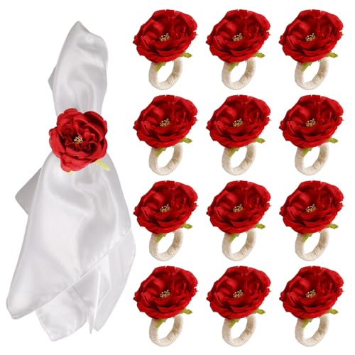 Rose Flower Napkin Rings Set of 6 - Handcrafted Wedding Table Decor - RedRoseX12