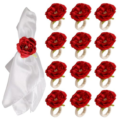 Rose Flower Napkin Rings Set of 6 - Handcrafted Wedding Table Decor - RedRoseX12