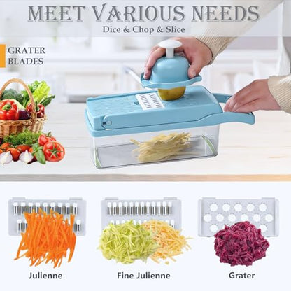 Vegetable Chopper Mandoline Slicer Kitchen Gadget with 10 Blades - Blue