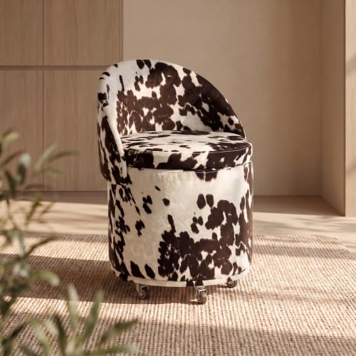 LukeAlon Cow Print Storage Ottoman with Wheels, Versatile & Modern