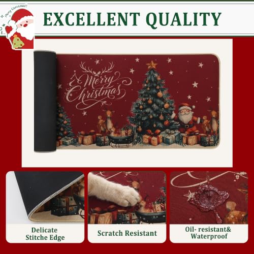 Christmas Kitchen Rugs Set of 2 Non Slip Washable Holiday Mats - Red, Tree Variation (17x30 + 17x47 inches)