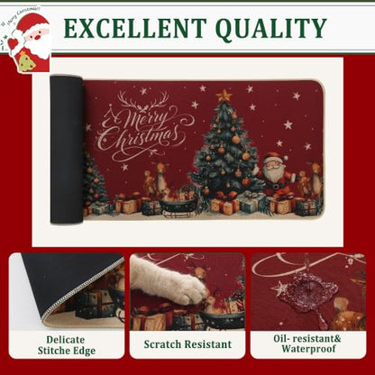 Christmas Kitchen Rugs Set of 2 Non Slip Washable Holiday Mats - Red, Tree Variation (17x30 + 17x47 inches)