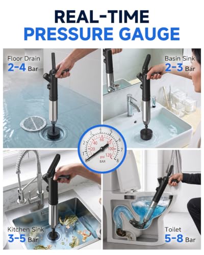 High Pressure Toilet Plunger Black - Heavy Duty Drain Blaster for Clogs