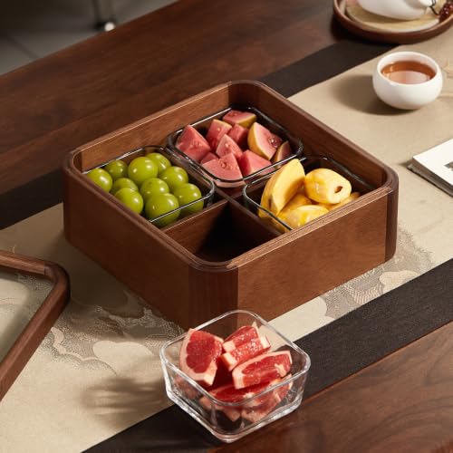 Square Dry Fruit Tray with Glass Lid and 4 Glass Bowls - 9.1 Inch