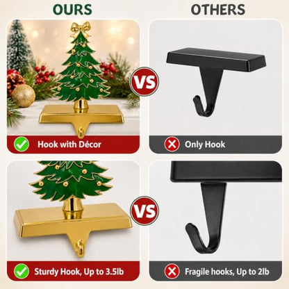 Heavy Gold Christmas Stocking Holders for Mantle - Green - 2 Pack