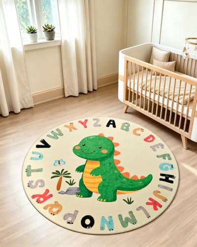 Kids Animal Print Round Play Rug with Dinosaur & ABC Letters - Multi Color, 4ft