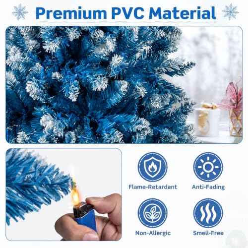7Ft Snow Flocked Artificial Blue Christmas Tree Pre-Lit with 8 Lighting Styles