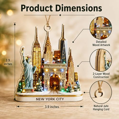 NYC Skyline Christmas Ornament with Statue of Liberty - New York Holiday Decor - New York Ornaments