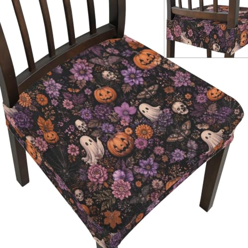 Halloween Chair Cushion Slipcover Set - Floral Ghost Pattern, 6 Pieces