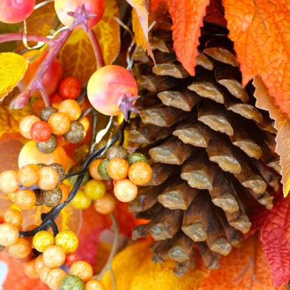 Pre-Lit Fall Teardrop Swag with Pumpkin & Maple Leaves - Autumn Decor