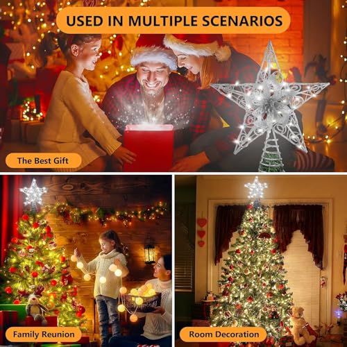 Verdenu Silver Christmas Star Tree Topper Lighted Battery Operated with Remote