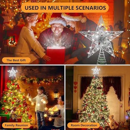 Verdenu Silver Christmas Star Tree Topper Lighted Battery Operated with Remote