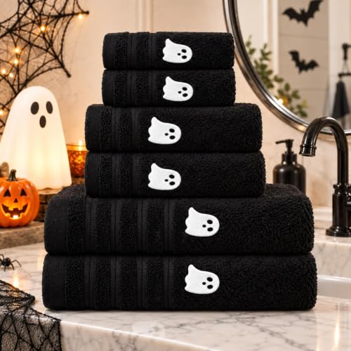 Halloween Ghost Bath Towel Set - 6-Piece Cotton Towels for Bathroom & Spa