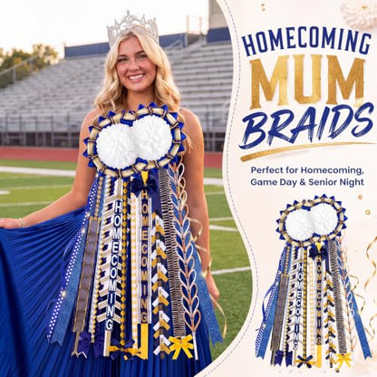 9 Pcs Blue White Gold Homecoming Mum Braid Set for School Spirit Decor