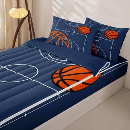 Feelyou Kids Basketball Zipper Bedding Set Twin Size Dark Blue 56