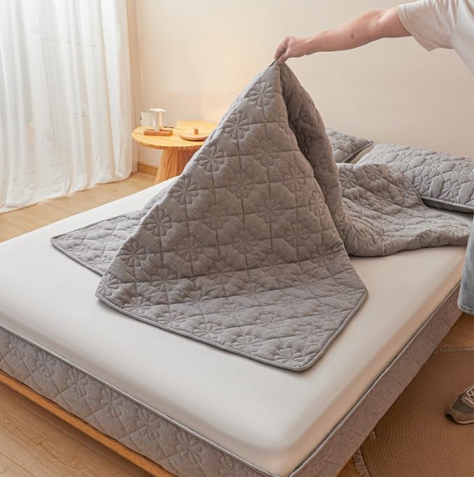 Queen Mattress Encasement Fully Zippered Dustproof Cover Gray 59x79x8