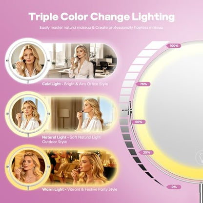 Nickel 9-Inch Double-Sided Lighted Makeup Mirror with 30X Magnification & Adjustable Brightness