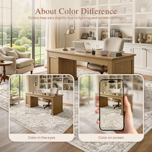 9x12 Beige Vintage Washable Area Rug for Living Room Non Slip Carpet