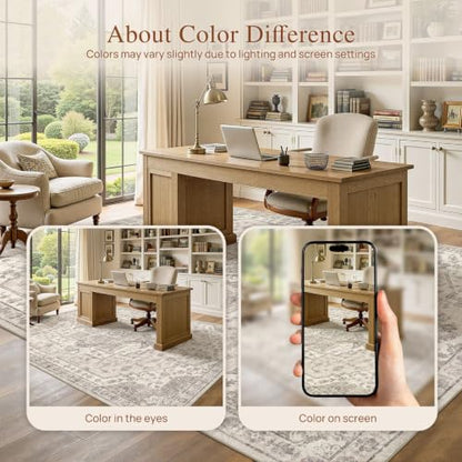 9x12 Beige Vintage Washable Area Rug for Living Room Non Slip Carpet