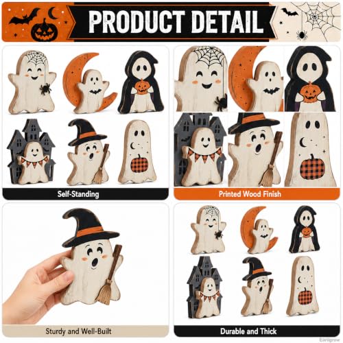 Indoor Halloween Ghost Decor Set - Rustic Wooden Ghost Signs for Fall Home Decor - Variation: Ghost