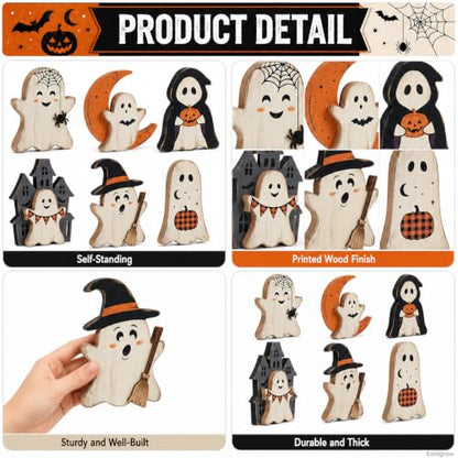 Indoor Halloween Ghost Decor Set - Rustic Wooden Ghost Signs for Fall Home Decor - Variation: Ghost