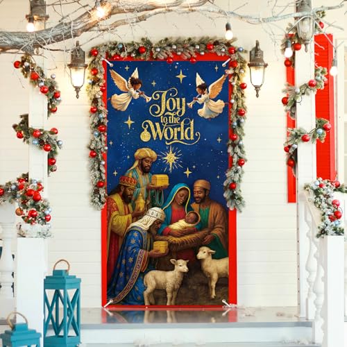 African American Nativity Scene Christmas Door Cover Decorations - Grand Size