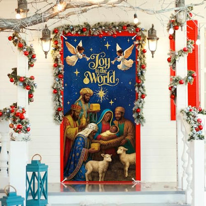 African American Nativity Scene Christmas Door Cover Decorations - Grand Size