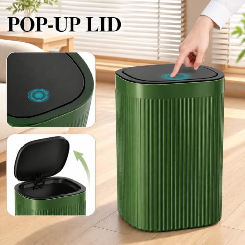 Small Green Bathroom Trash Can with Lid 2.1 Gallon - Press-to-Open, Odor & Pet Control