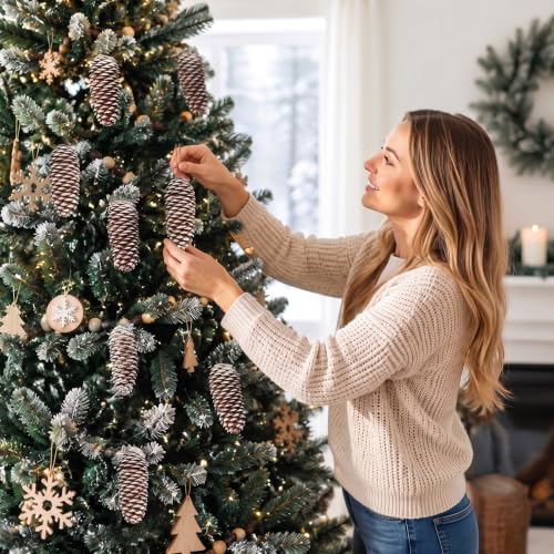 Christmas Pine Cones Picks with Snow - 65 Large Natural Decorations - Snowy Winter Decor Variation of Snow