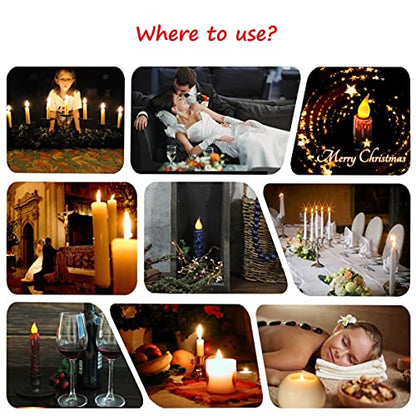 Navy Blue Flameless Taper Candles with Timer Set - Real Wax Hand Dipped, 4-3/4 Inch, 6 Pieces