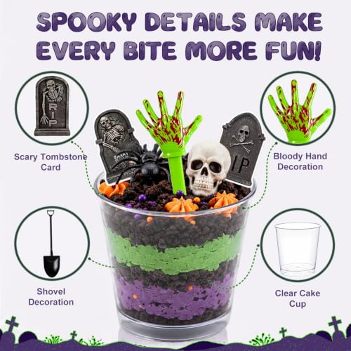 Halloween Graveyard Dessert Cups Kit with Spooky Decorations for Party Treats