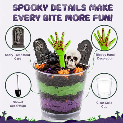 Halloween Graveyard Dessert Cups Kit with Spooky Decorations for Party Treats