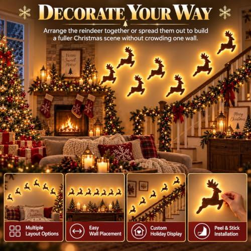 7 Pcs LED Reindeer Wall Decor Set with Warm White Backlit Silhouette Holiday Display