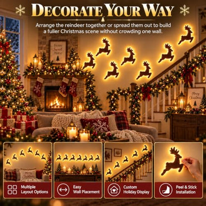7 Pcs LED Reindeer Wall Decor Set with Warm White Backlit Silhouette Holiday Display