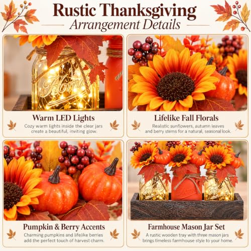 Fall Thanksgiving Mason Jar Centerpiece - Orange Autumn Decor