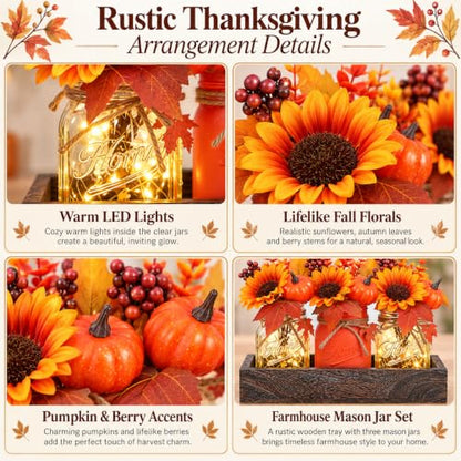Fall Thanksgiving Mason Jar Centerpiece - Orange Autumn Decor